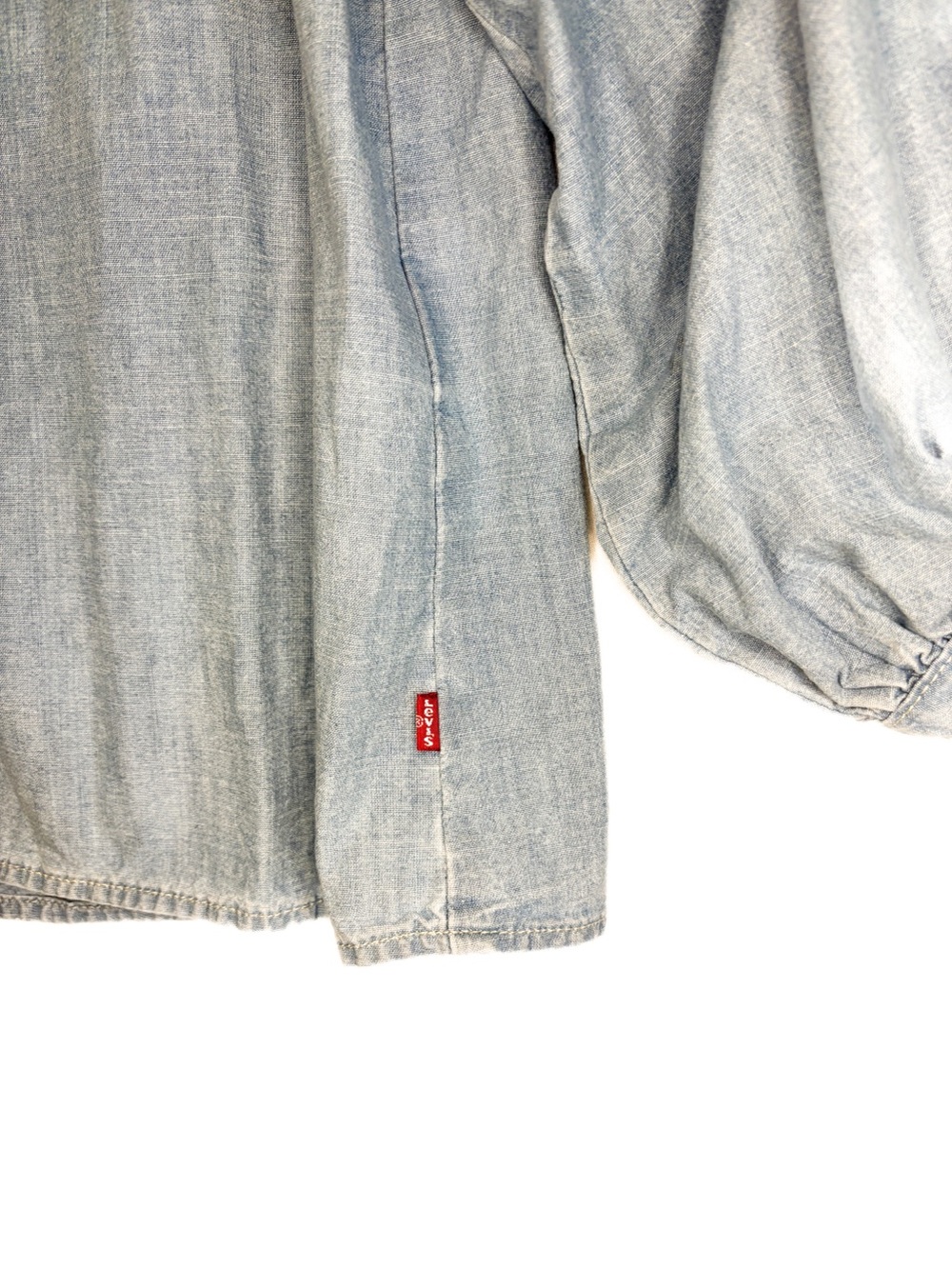 Levi's Washed Blue Denim Button-Front Peasant Top - Picture 3 of 6
